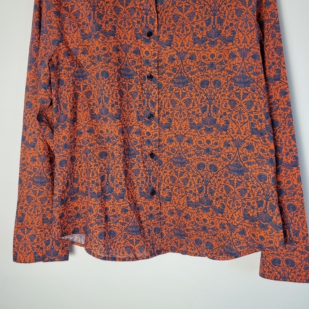 Judith & Charles Cotton Orange and Blue Long Sleeve Button Down Shirt - Picture 5 of 12